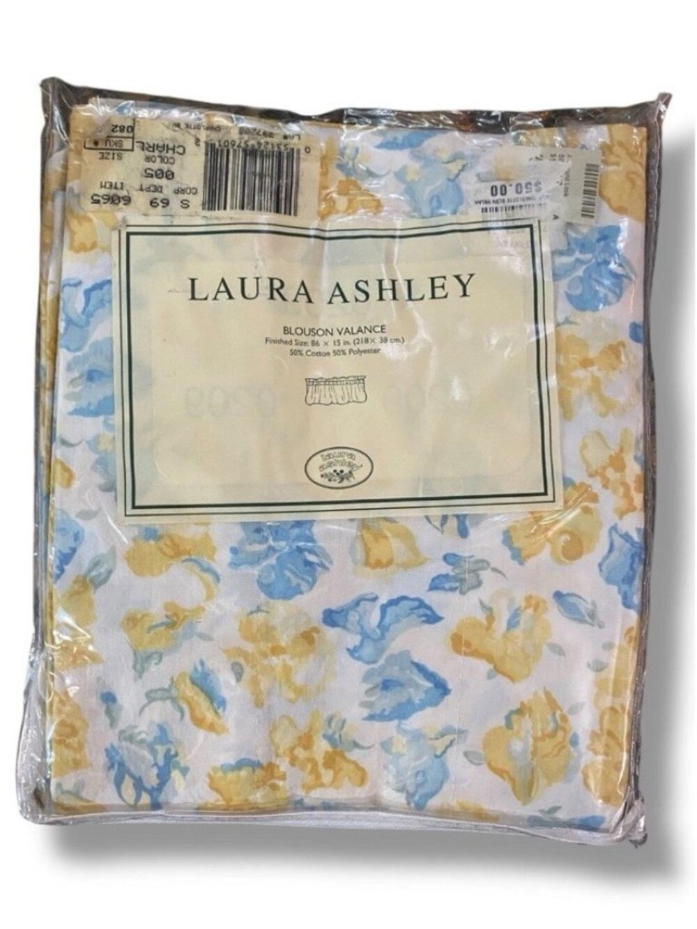 Laura Ashley Charlotte Flower Blouson Valance 86” X 15" Yellow & Blue